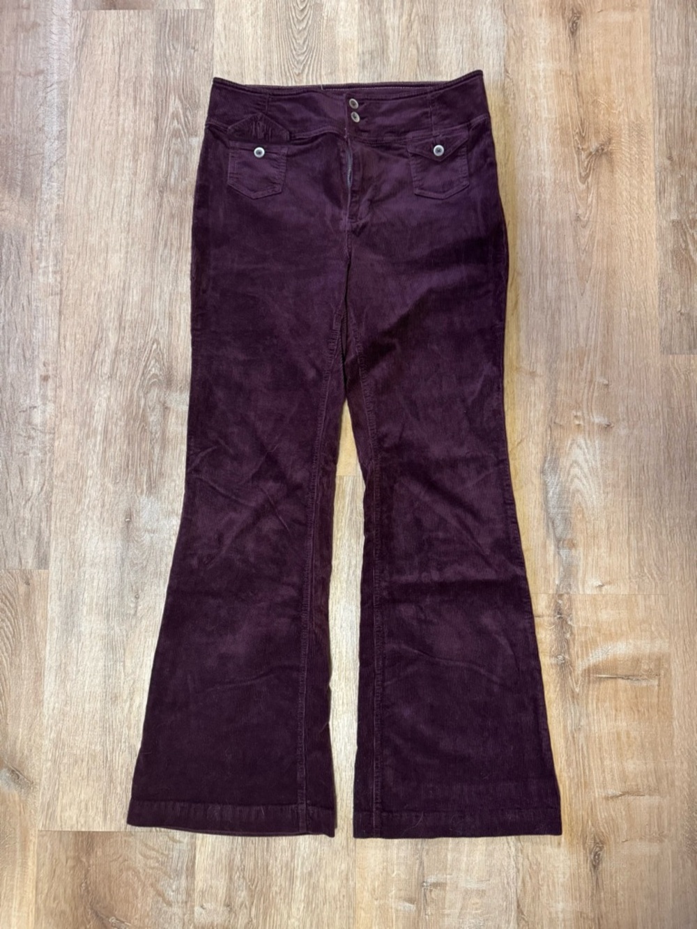 Pilcro High-Rise Corduroy Flare Pants in Deep Plum